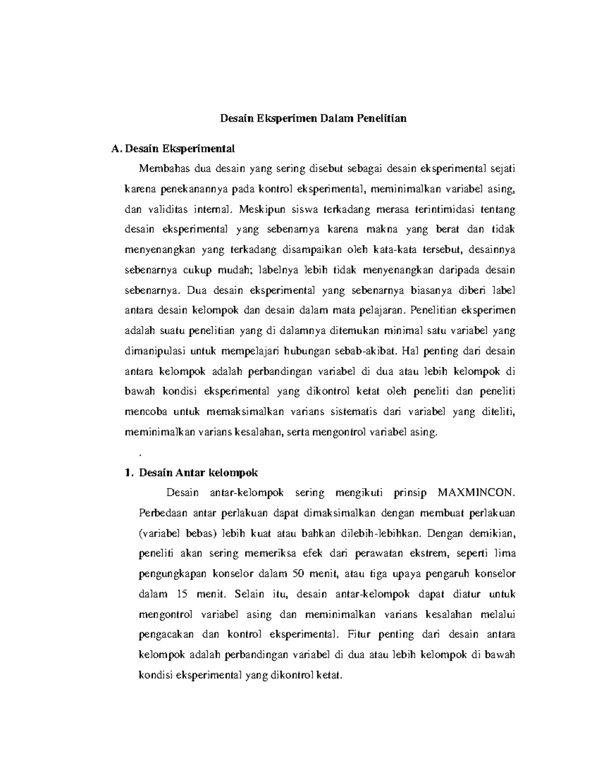 Desain Eksperimen Dalam Penelitian Desain Eksperimental Membahas Dua Desain Yang Sering