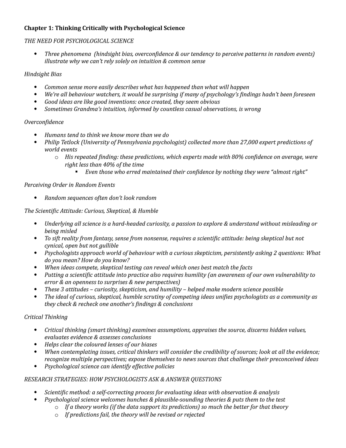 chapter 1 psychology critical thinking and science