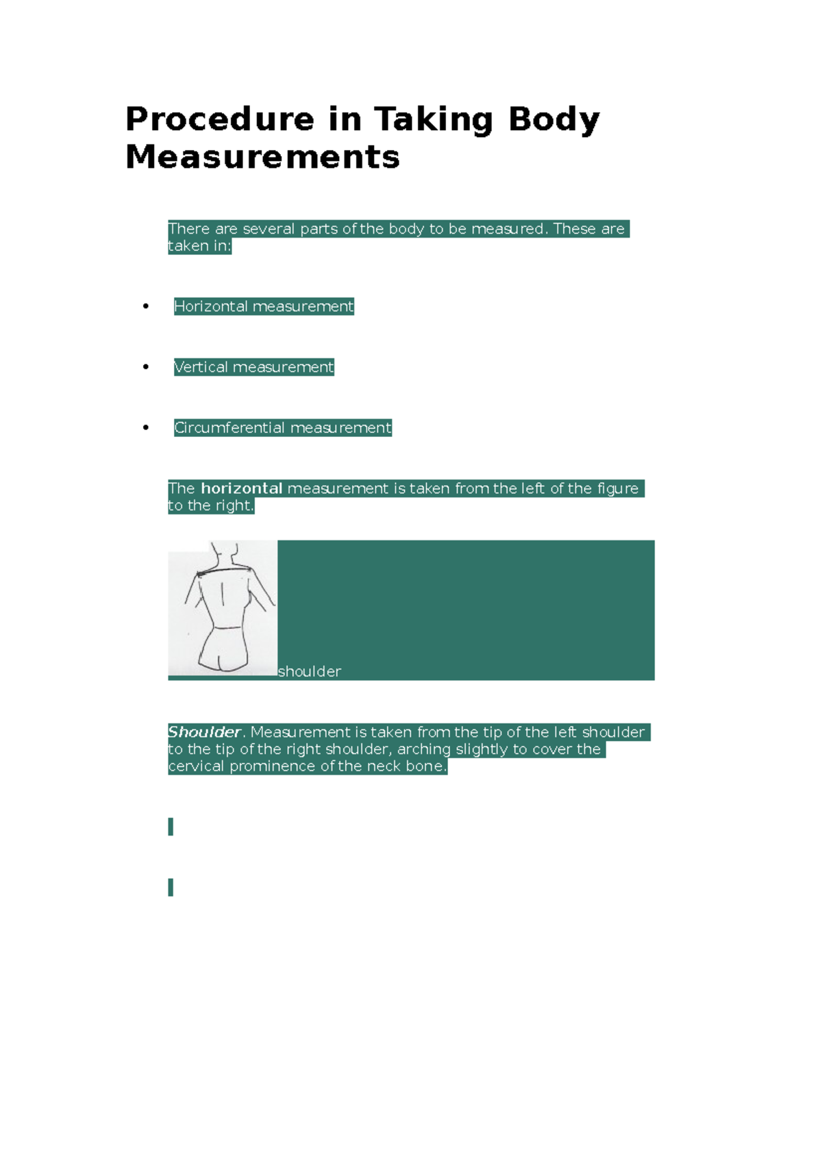 Procedure in Taking Body Measurements Procedure in Taking Body Measurements There are several