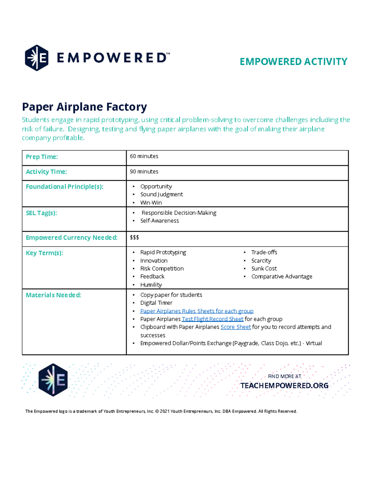 Paper Airplane Factory Printable Virtual EMPOWERED ACTIVITY Paper