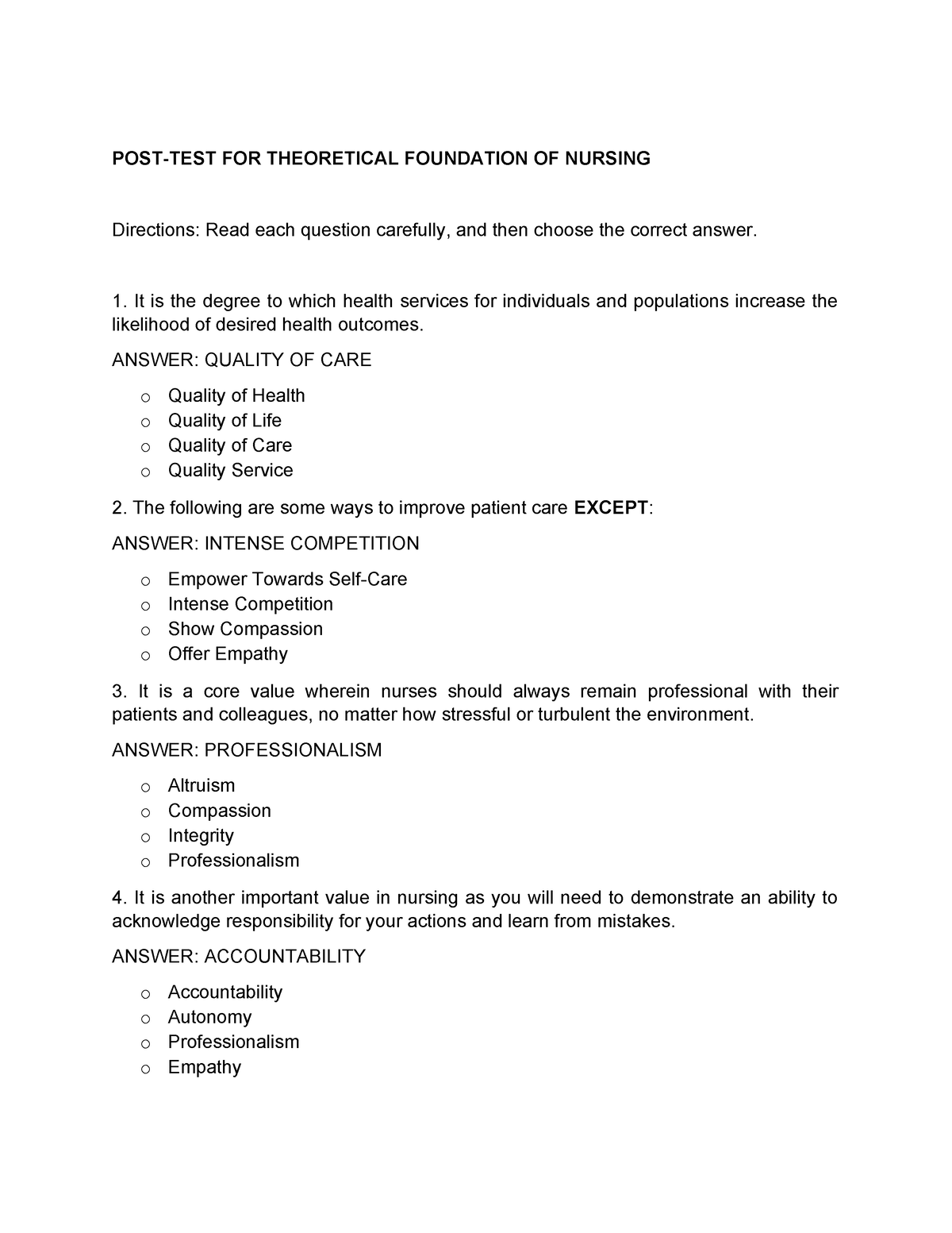 TFN QUIZ AND Guideline - TFN PRACTICE QUIZ FOR CARE ENHANCEMENT - POST ...