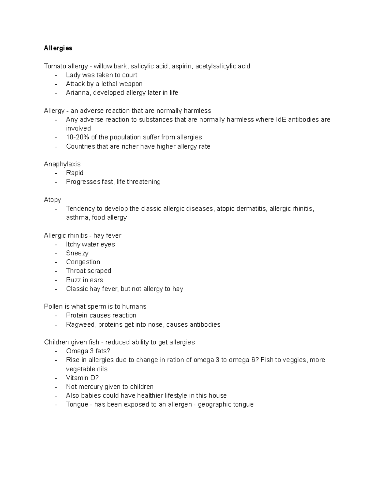 Allergies A Allergies Tomato allergy willow bark, salicylic acid
