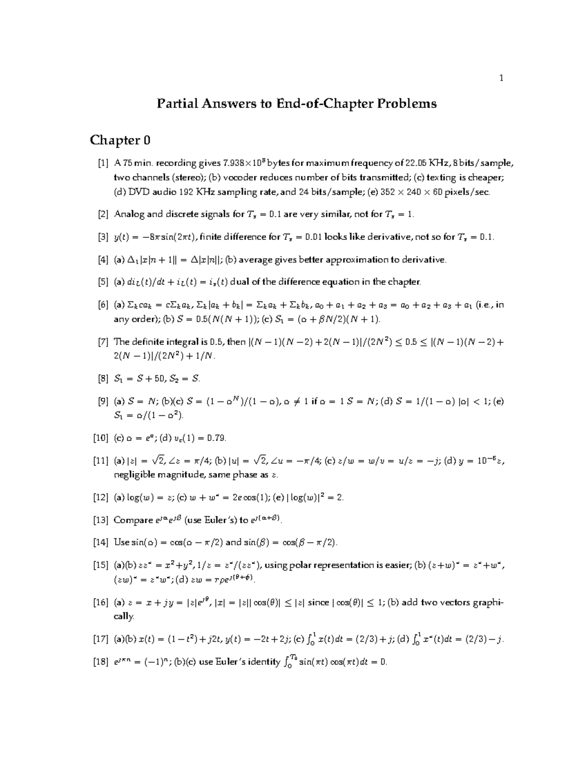 signals and systems using matlab - Partial Answers to End-of-Chapter ...