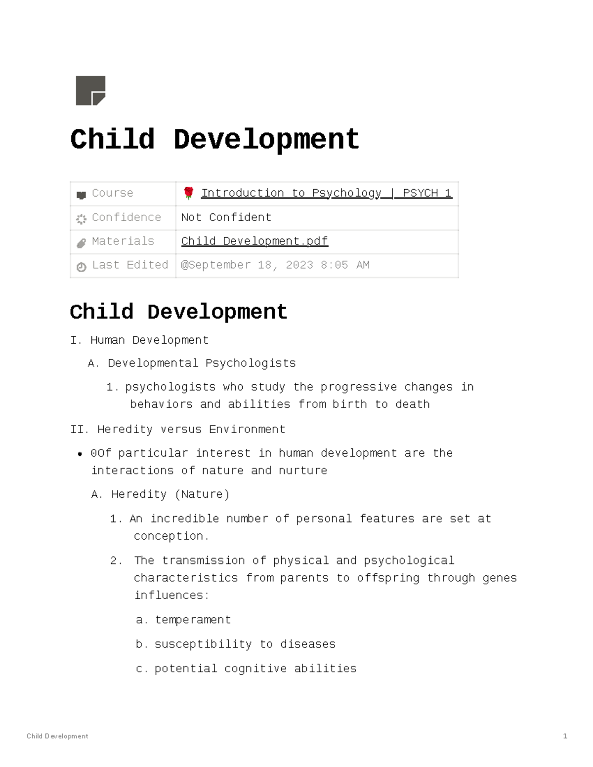 Child Development - Concept map of Introduction to Psychology UNIT 3 ...