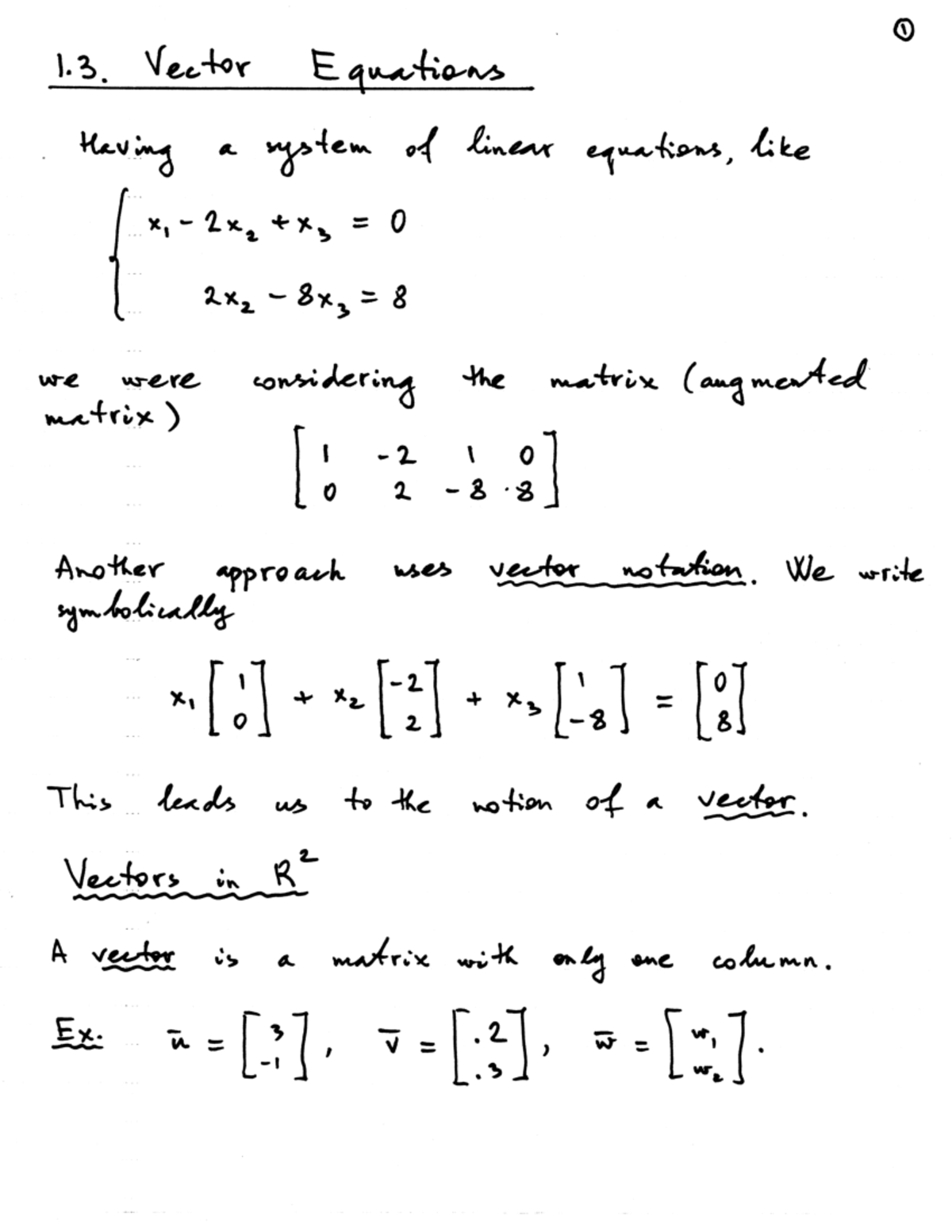 Lecture Notes, Lecture 1.3 - Linear Algebra - Math 203 - 1 1. Vector ...