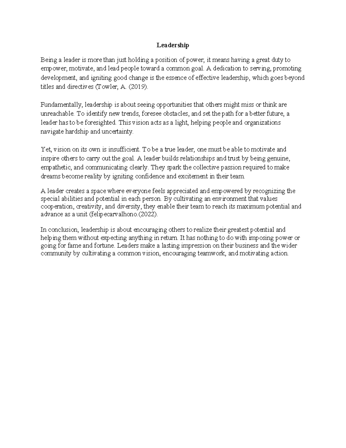 Leadership - This is a class assignment for student - Leadership Being ...
