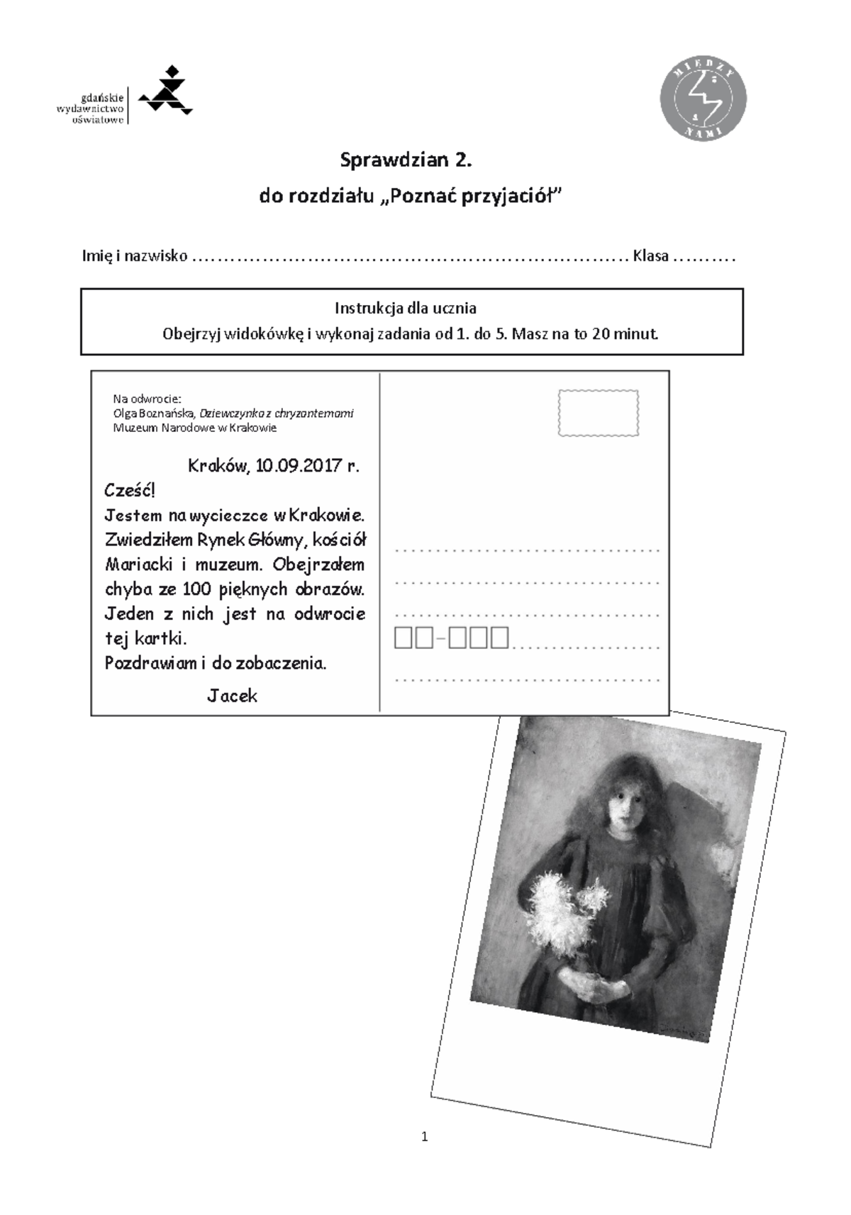 5 2 test poznac przyjaciol 2pdf - 1 Sprawdzian 2. do rozdziału „Poznać