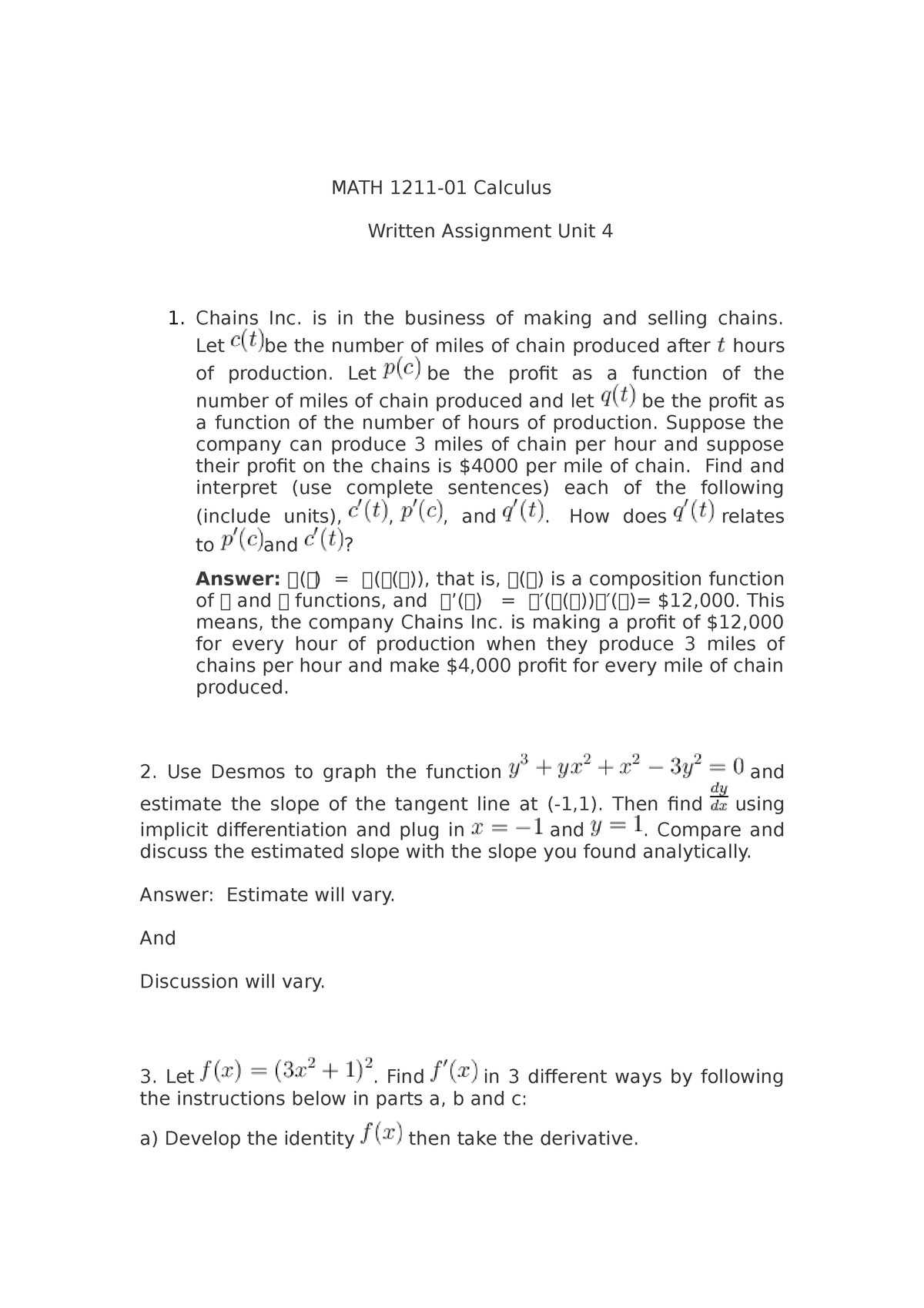 math 1211 written assignment unit 4