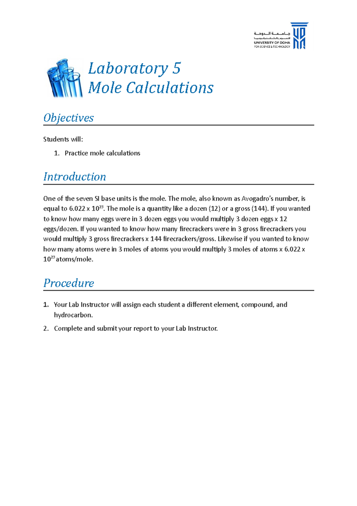 CHEM1011 lab05 mole instructions Laboratory 5 Mole Calculations