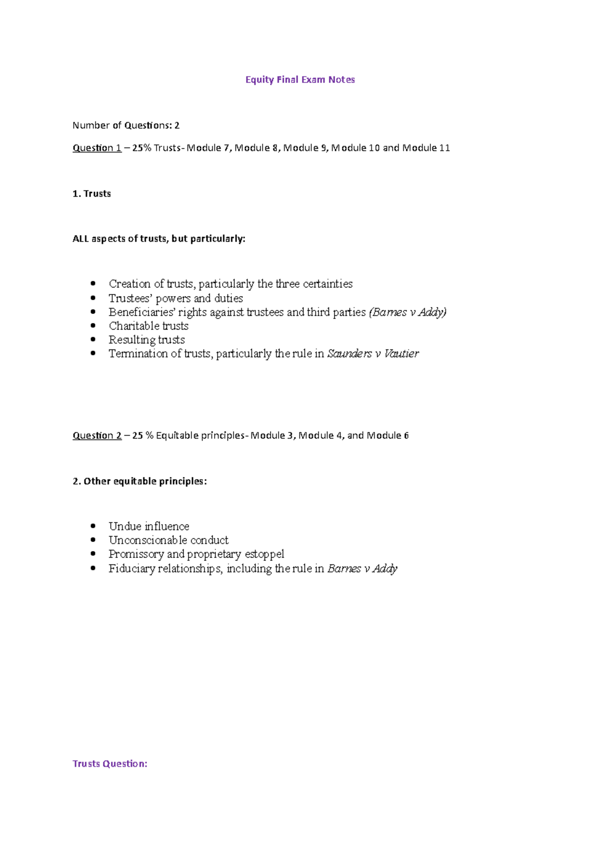 Equity Final Exam Notes - 200757 - UWS - Studocu
