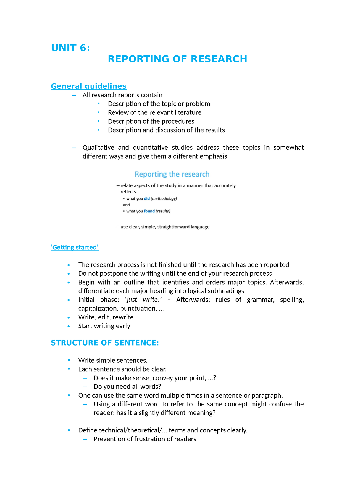 UNIT 6 Reporting OF Research - UNIT 6: REPORTING OF RESEARCH General ...