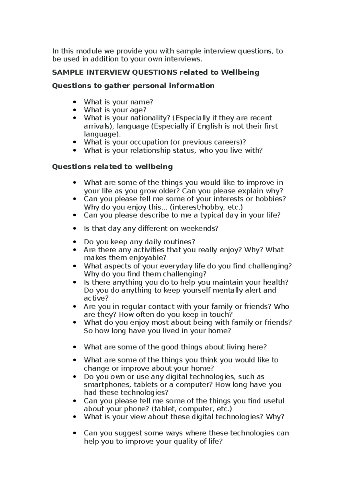 Interview Questions - In this module we provide you with sample ...