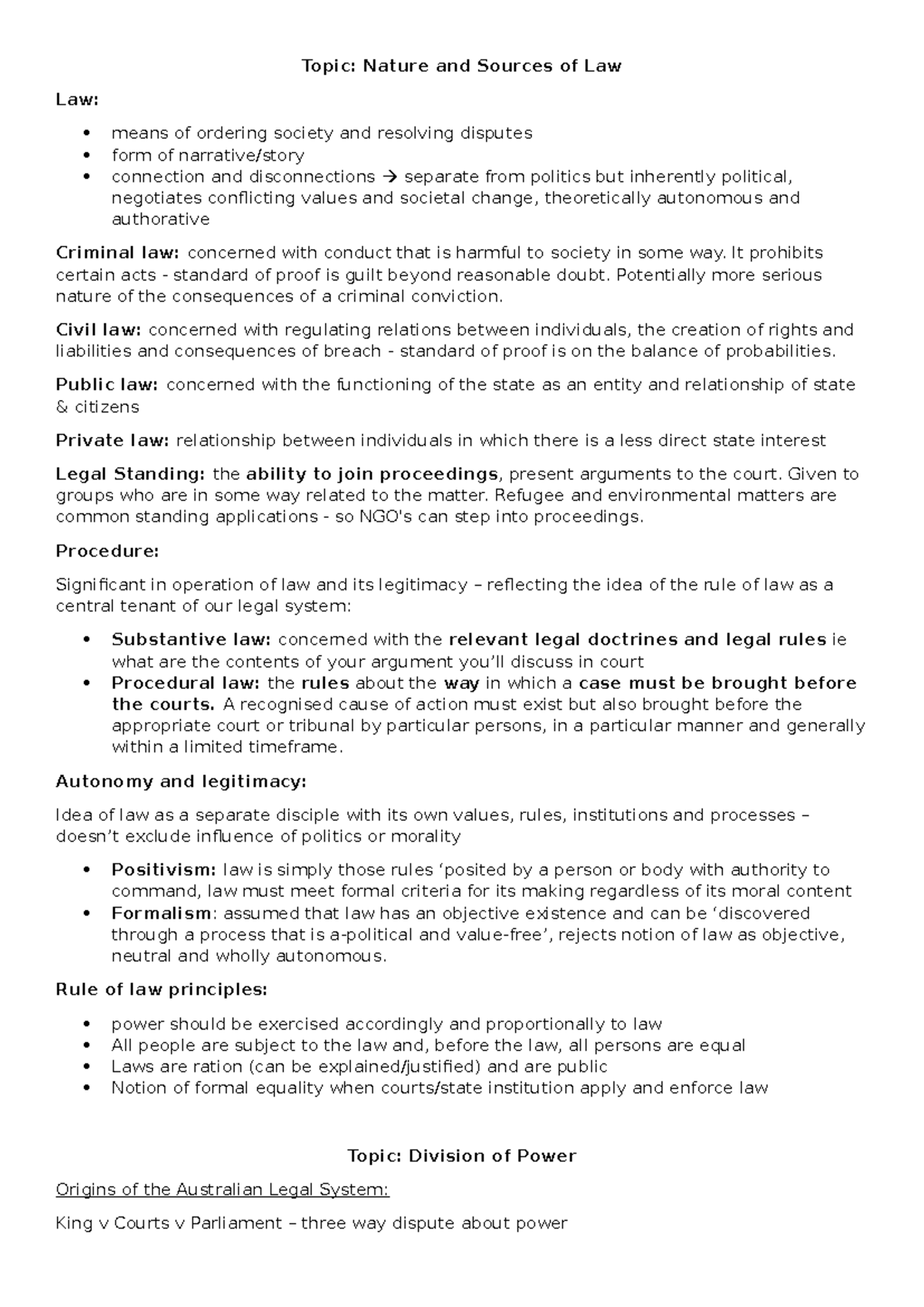 Foundations Exam Notes - Topic: Nature and Sources of Law Law: means of ...