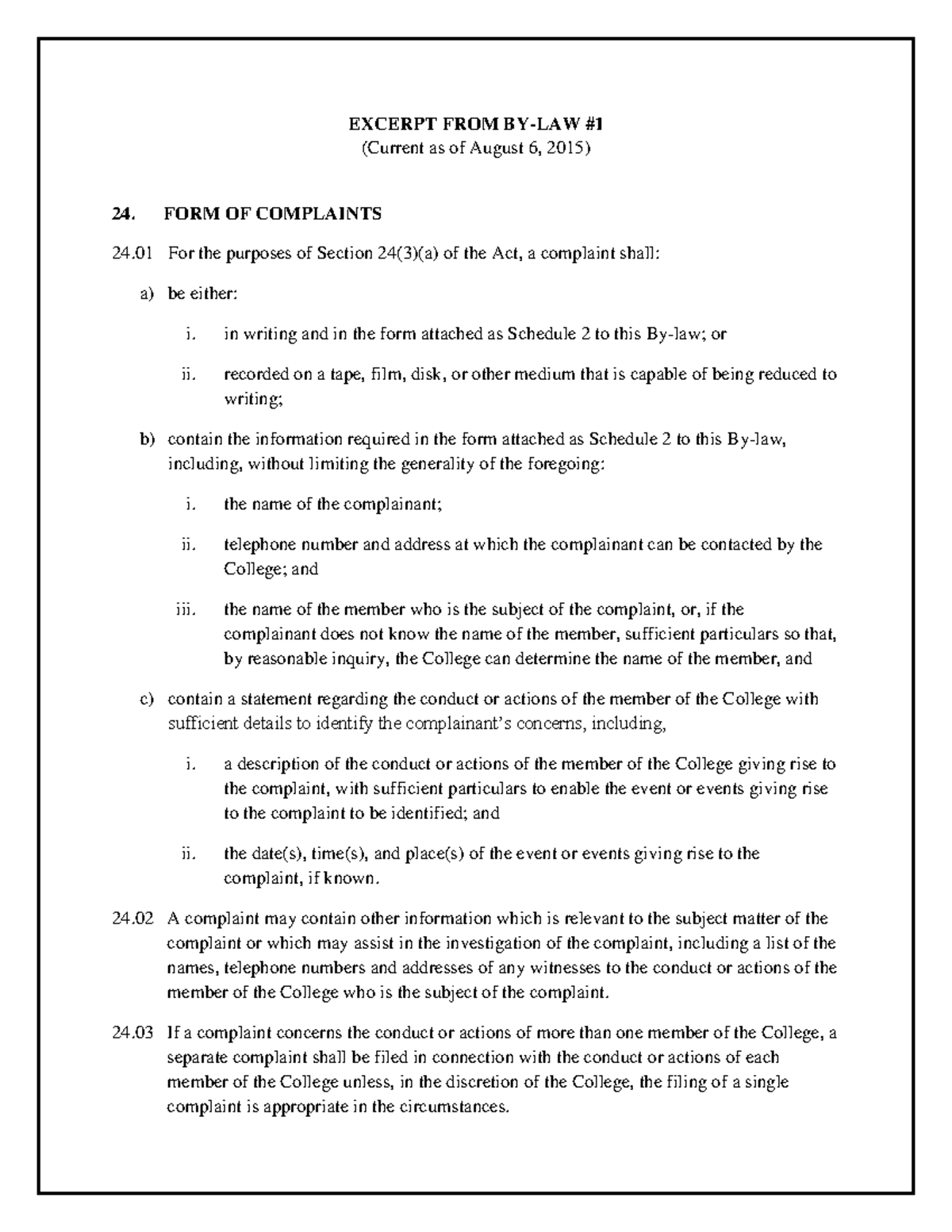 Excerpt FROM Ocswssw Bylaw 1 1 - EXCERPT FROM BY-LAW (Current as of ...