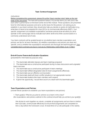 Team Contract Assignment - Team Contract Assignment Instructions ...