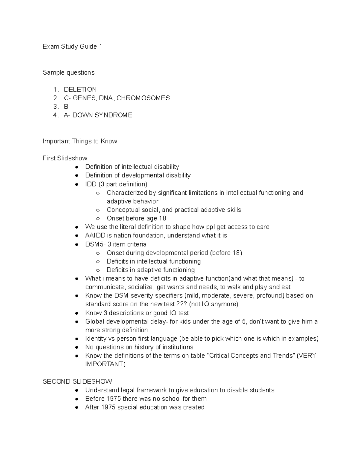 Development Exam 1 Study Guide Exam Study Guide 1 Sample