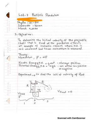 Lab7-Ballistic Pendulum-Worksheet-v2 - LAB 7: BALLISTIC PENDULUM Fall ...