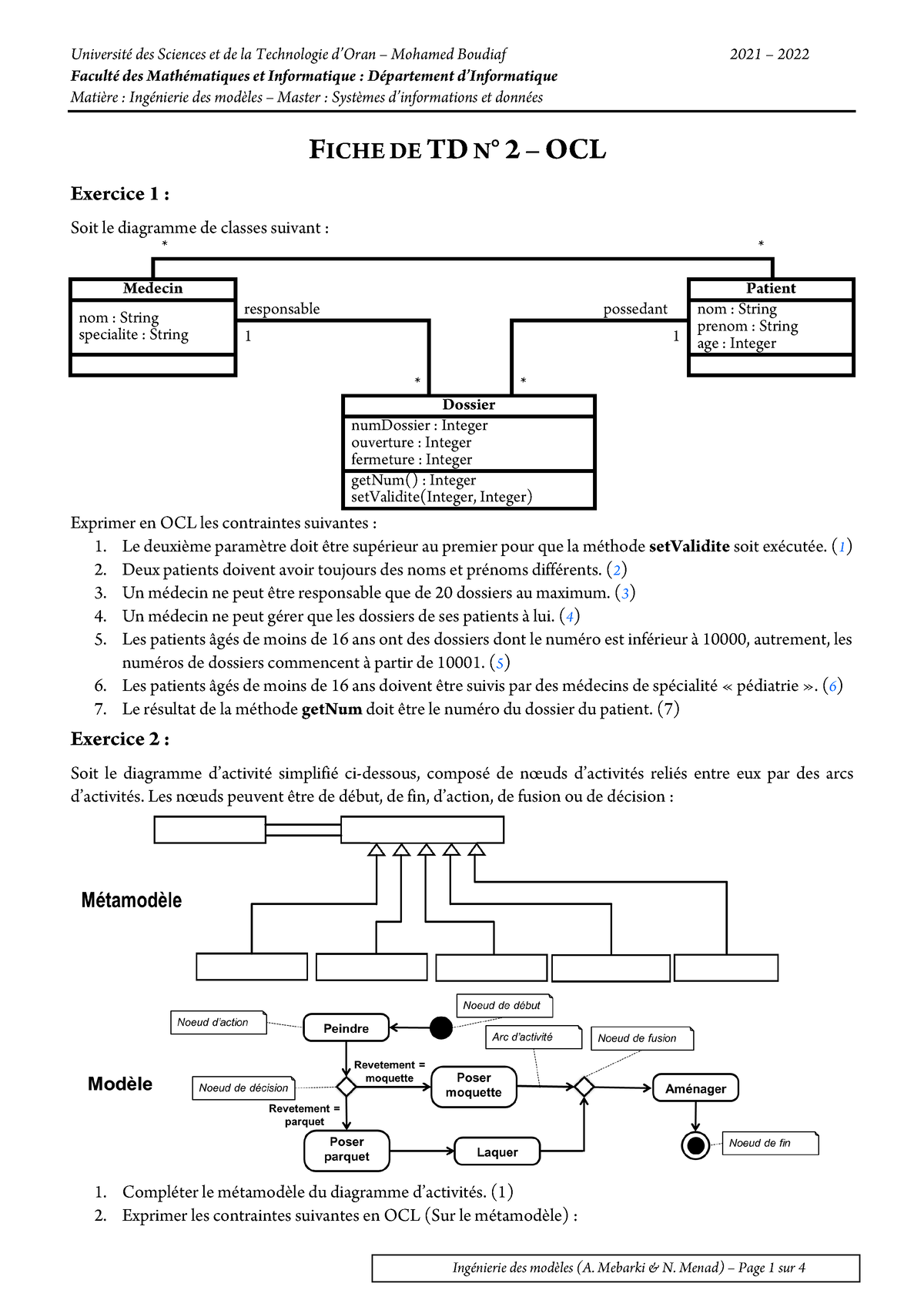 TD2 - FICHE DE TD N° 2 – OCL - Université Des Sciences Et De La ...