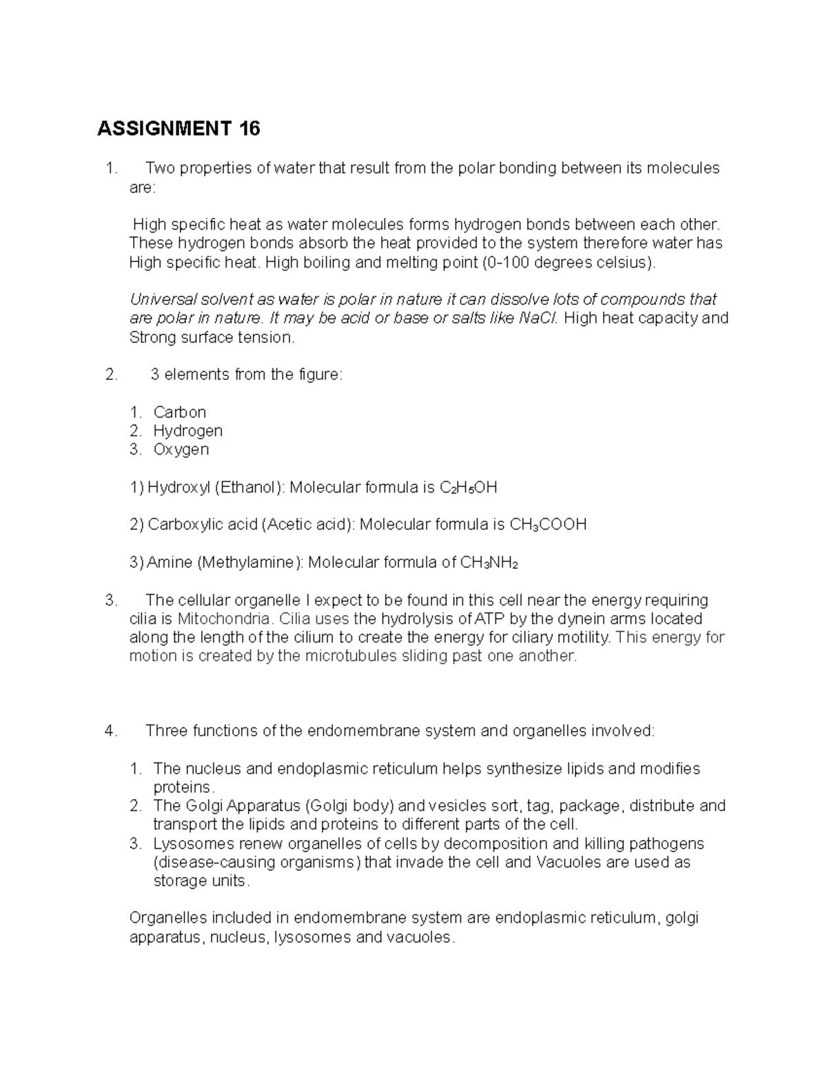 assignment on properties of water