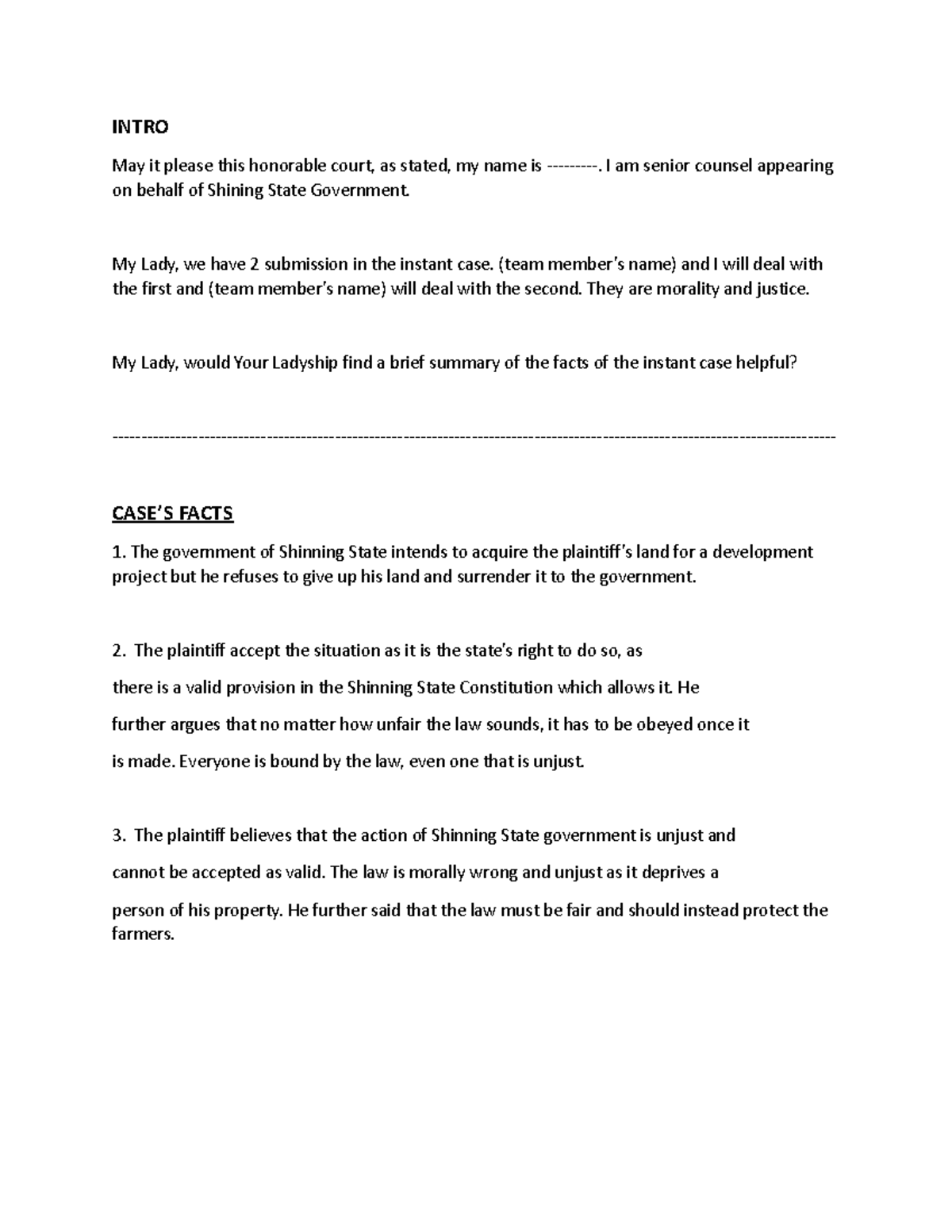 Mooting Script - INTRO May it please this honorable court, as stated ...