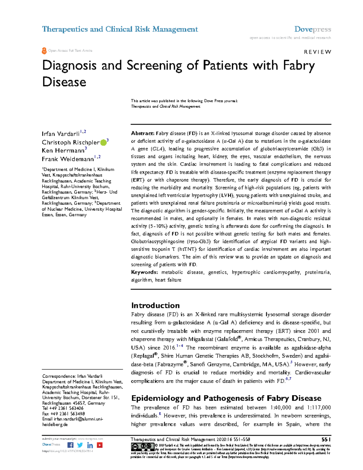 Lectura seminario 3 Fabry - R E V I E W Diagnosis and Screening of ...