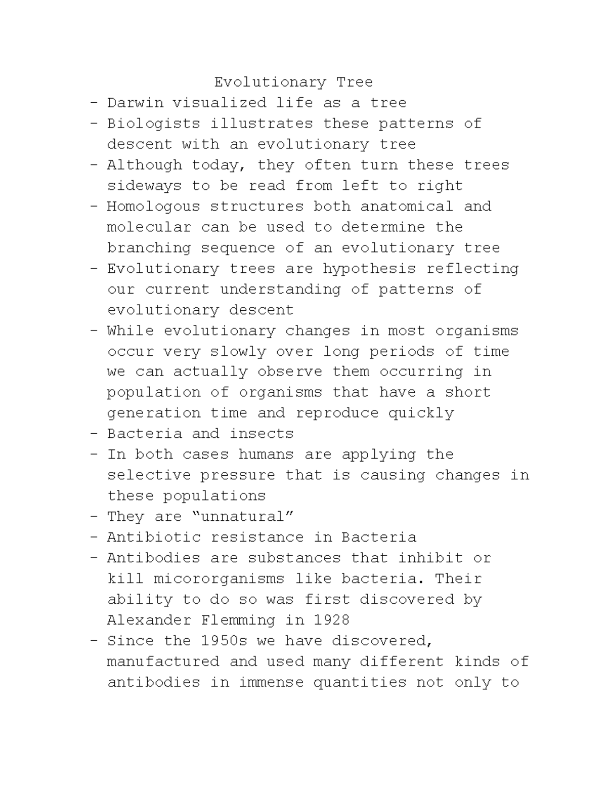 Evoultionary Tree notes Evolutionary Tree Darwin visualized life as