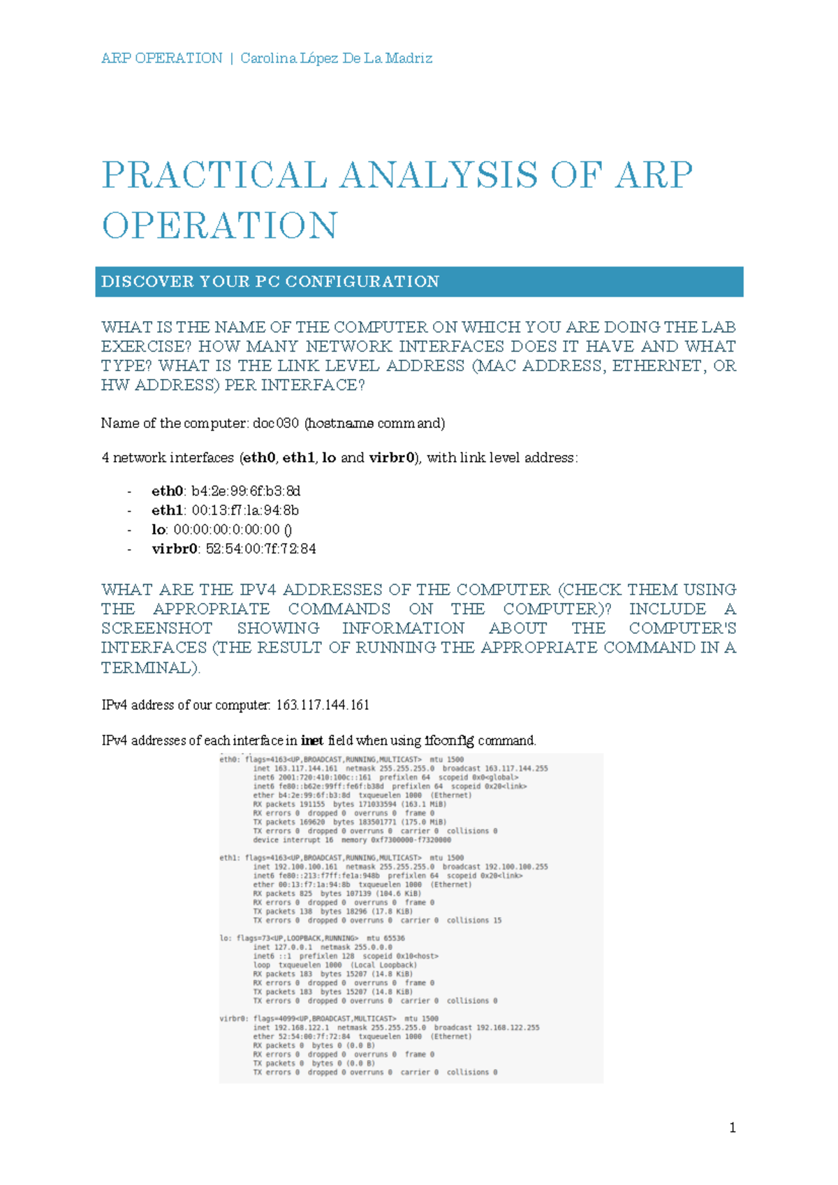 Lab2 - Laboratorio 2 - PRACTICAL ANALYSIS OF ARP OPERATION DISCOVER ...