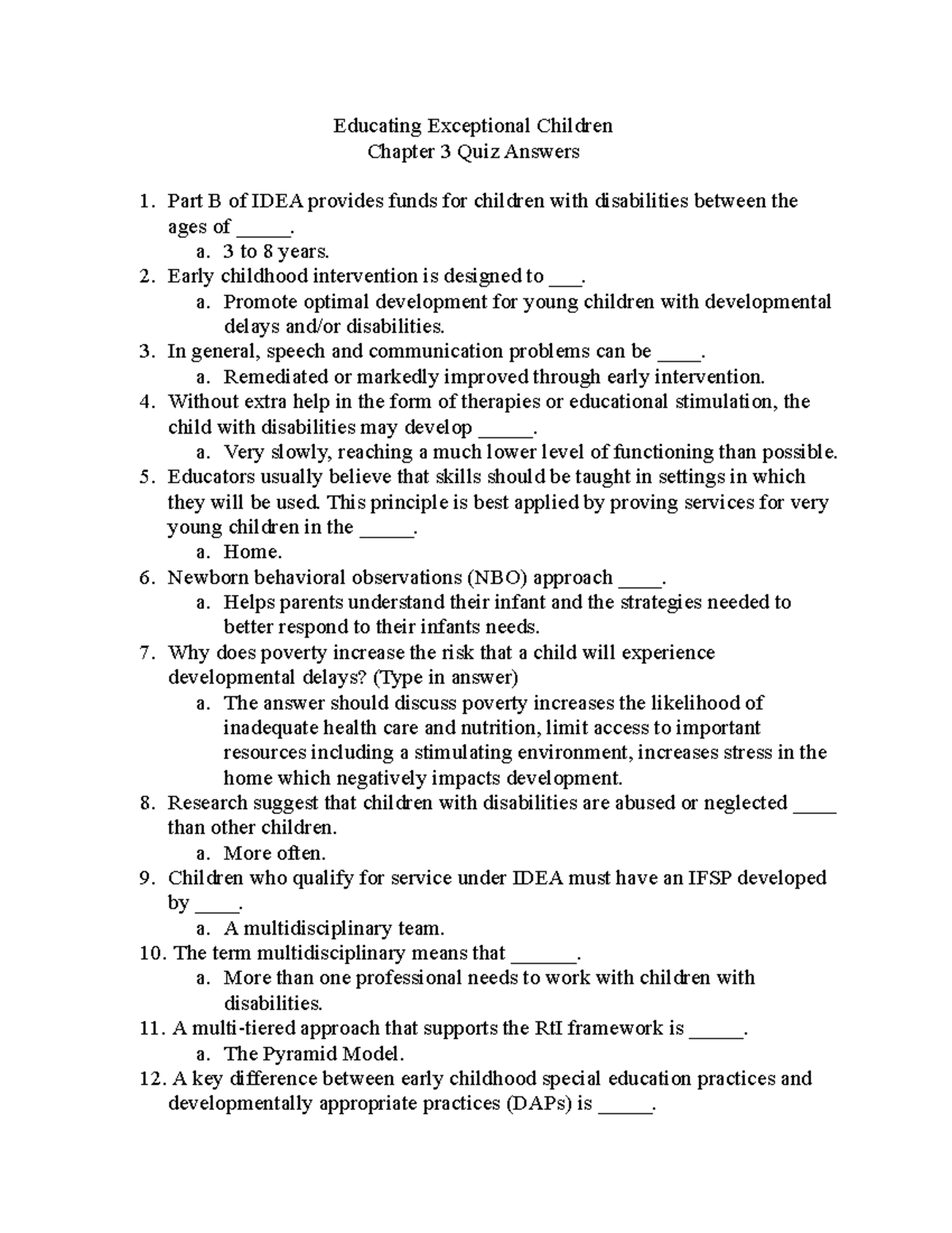 EEC Chapter 3 Quiz Answers - Educating Exceptional Children Chapter 3 ...