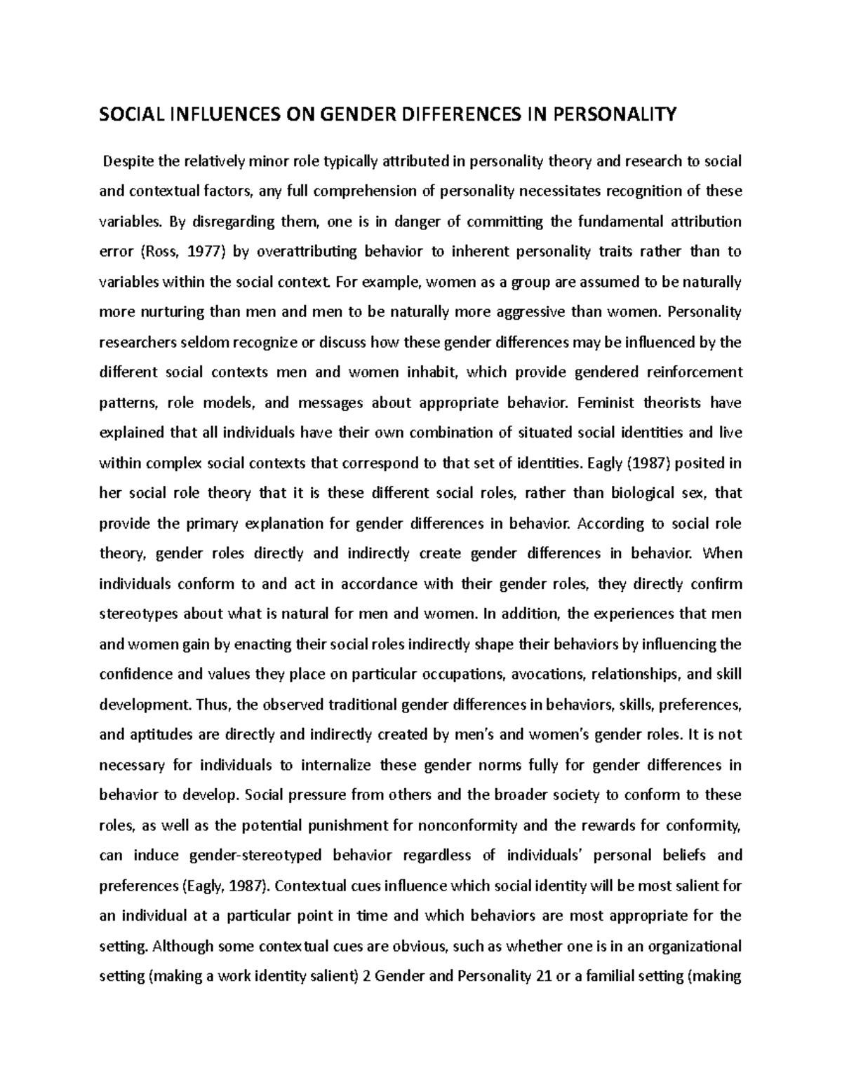 Social Influences ON Gender Differences IN Personality - SOCIAL ...