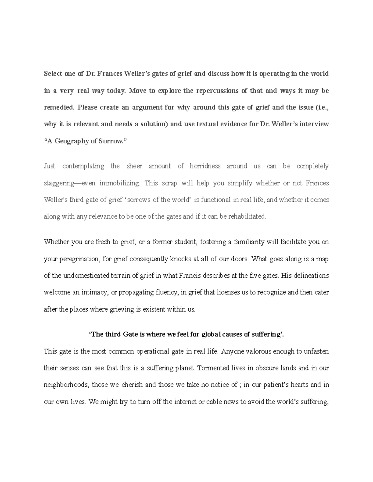 Gates of grief Select one of Dr. Frances Weller’s gates of grief and