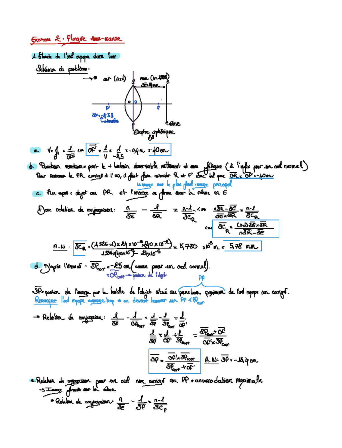 Annales L1 Optique Tutorat Exercice 2 Corrig Ã© - Jercice 2 Plongée ...