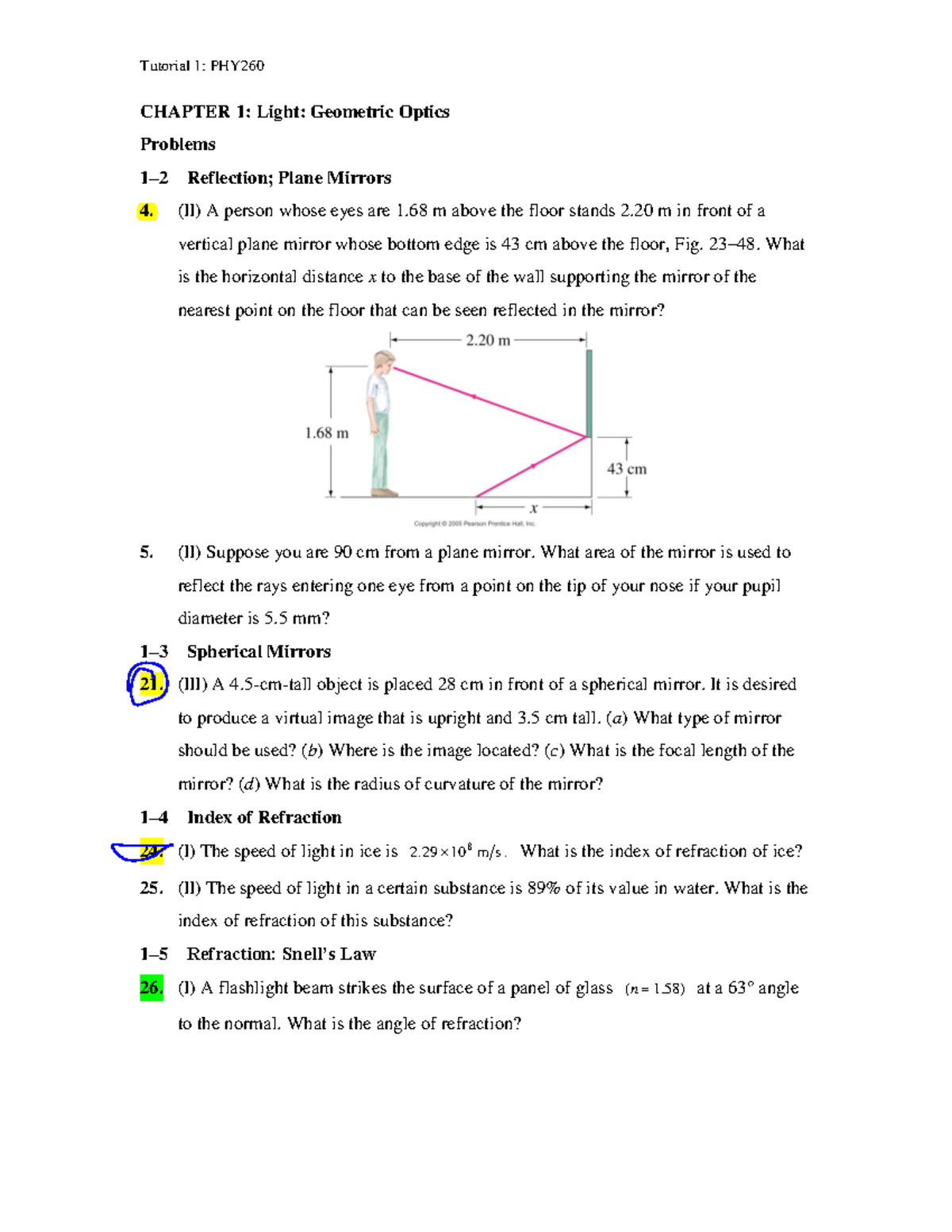 Ch 1 Geometry Optic (seleted tutorial) - Tutorial 1: PHY CHAPTER 1 ...