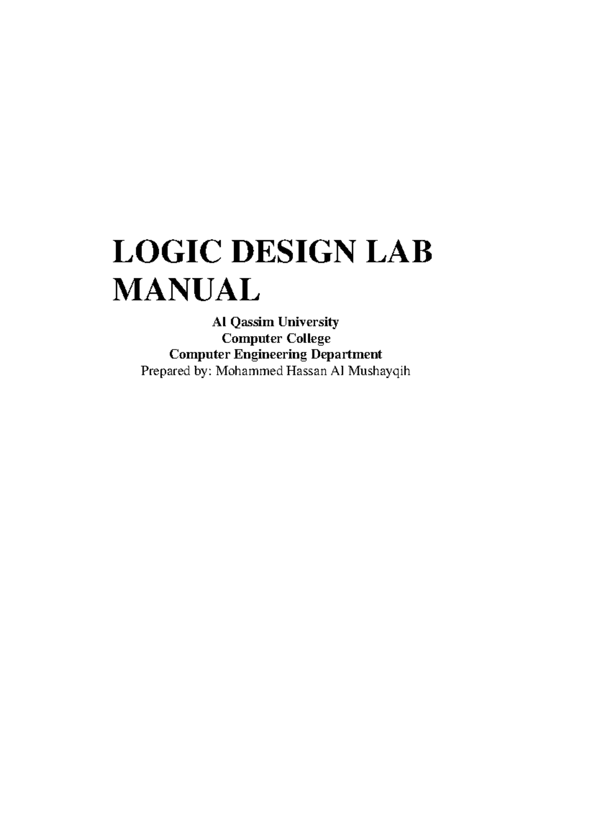 Logic Design Lab manual - LOGIC DESIGN LAB MANUAL Al Qassim University ...