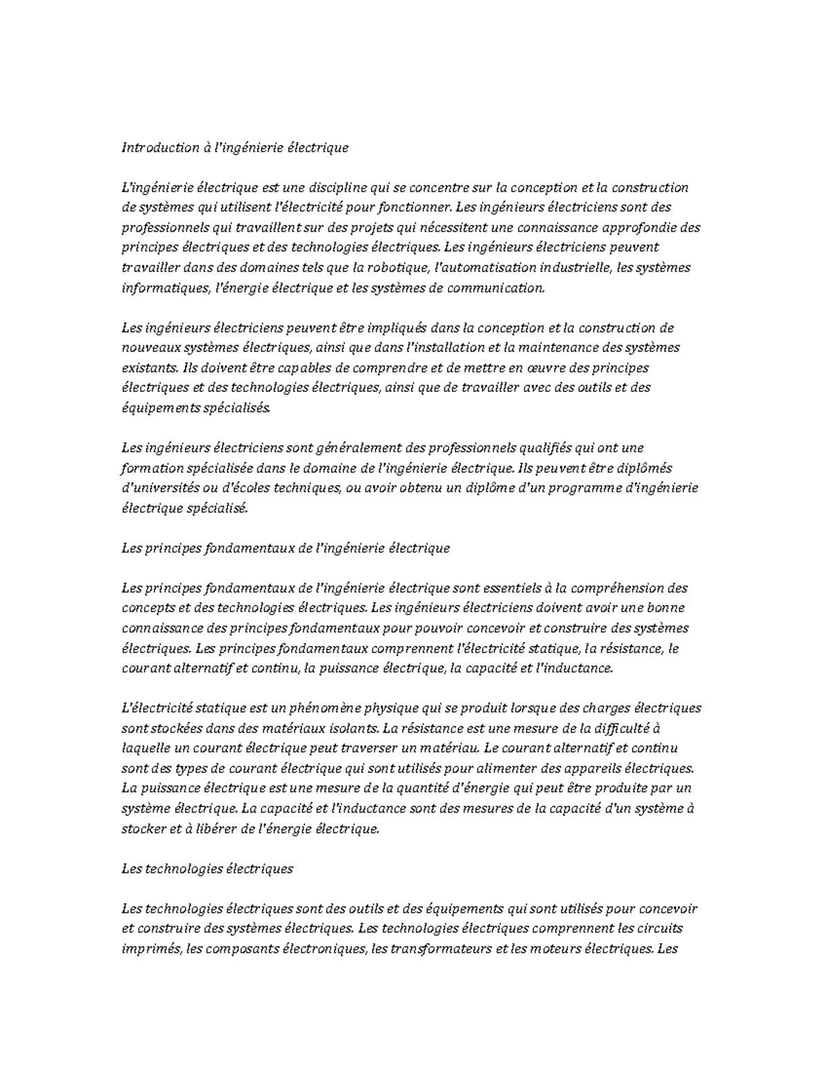 Electrical Engineering Study Notes - Introduction à l'ingénierie ...