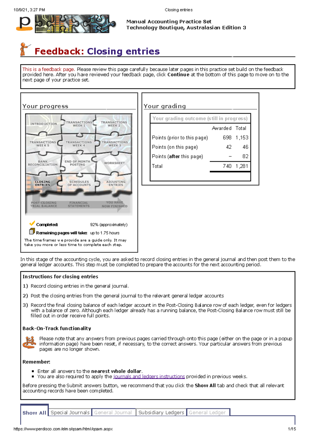 Closing entries - For perdisco assessment. Has my answers and the ...