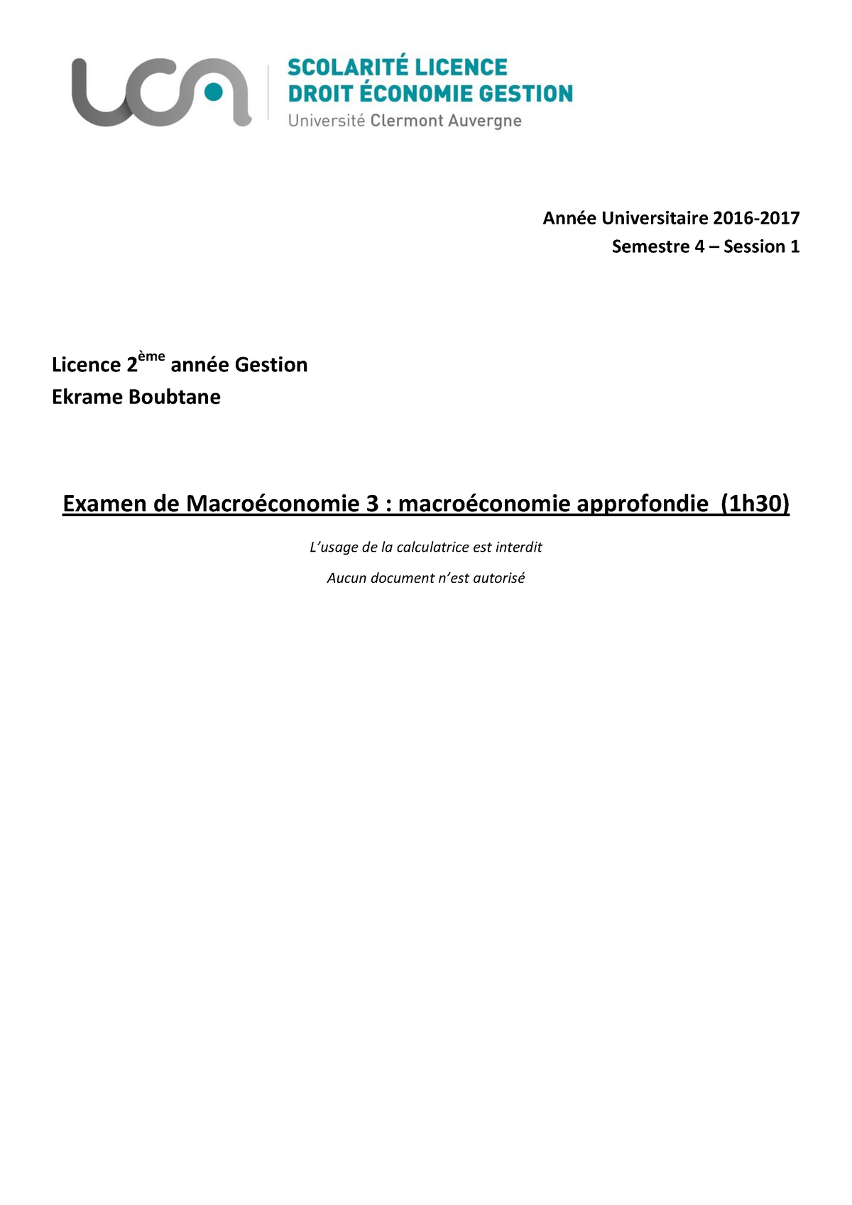 L2 Gestion Macro‚conomie 3 Mme Boubtane - Année Universitaire 2016 ...