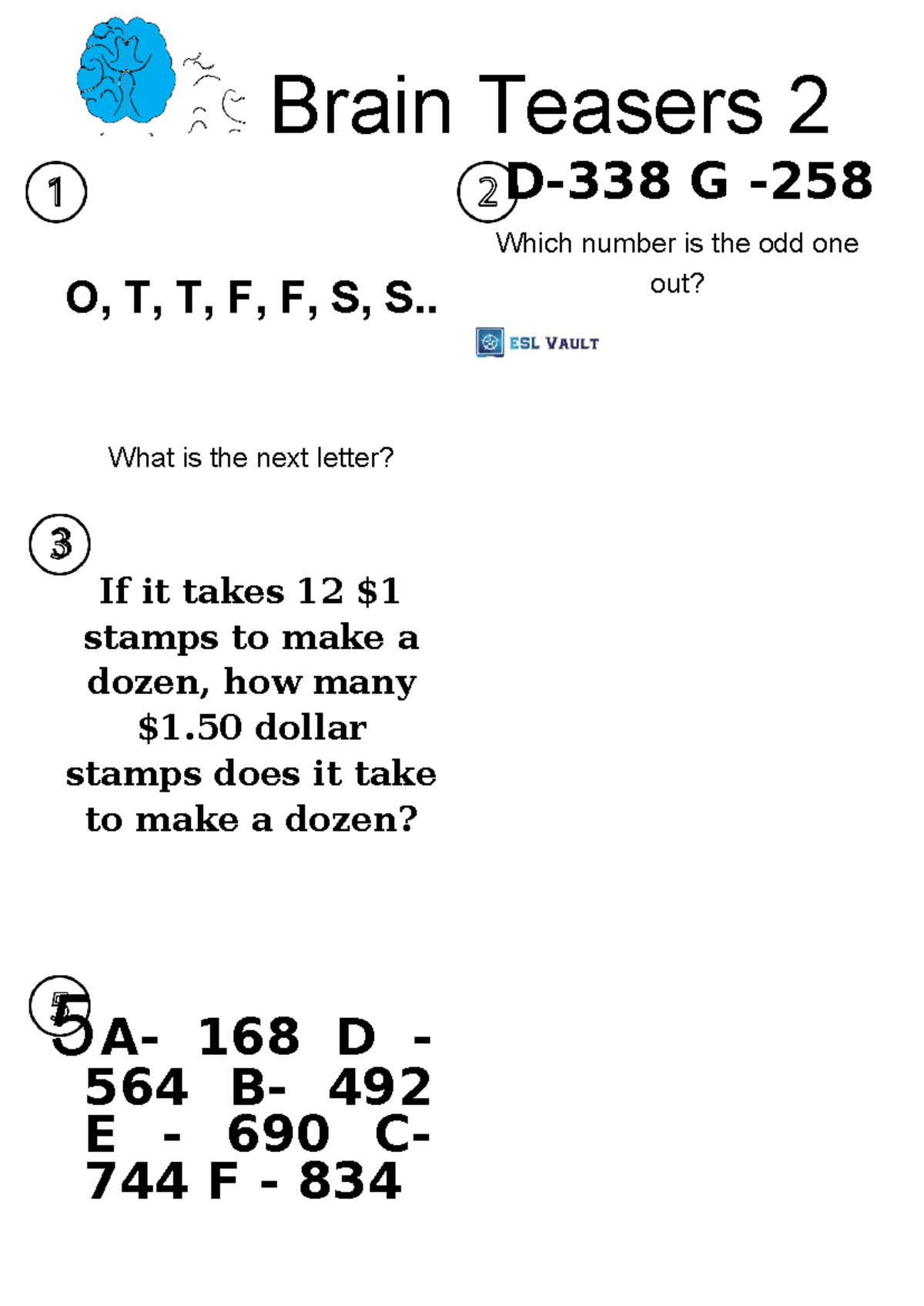 Printable brain teasers with answers 2 - Language Educational Research ...
