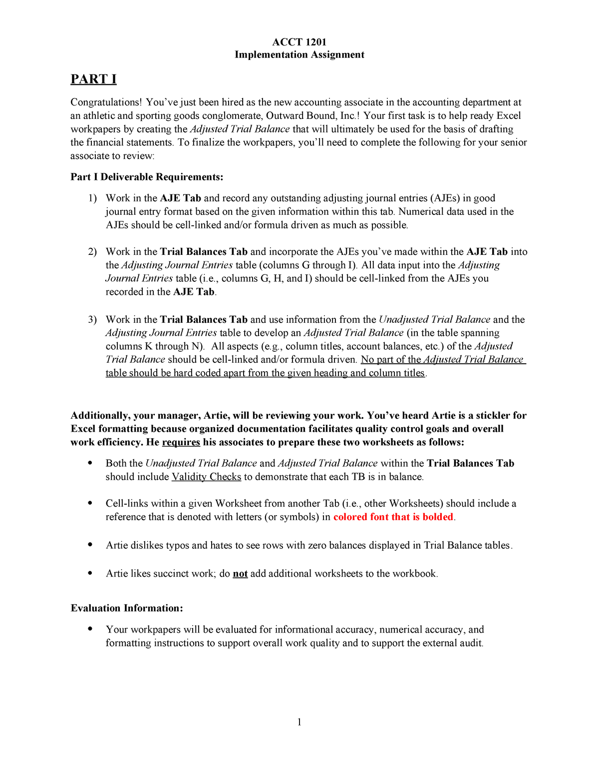 Implementation and Analysis Assignment 08 - ACCT 1201 Implementation ...