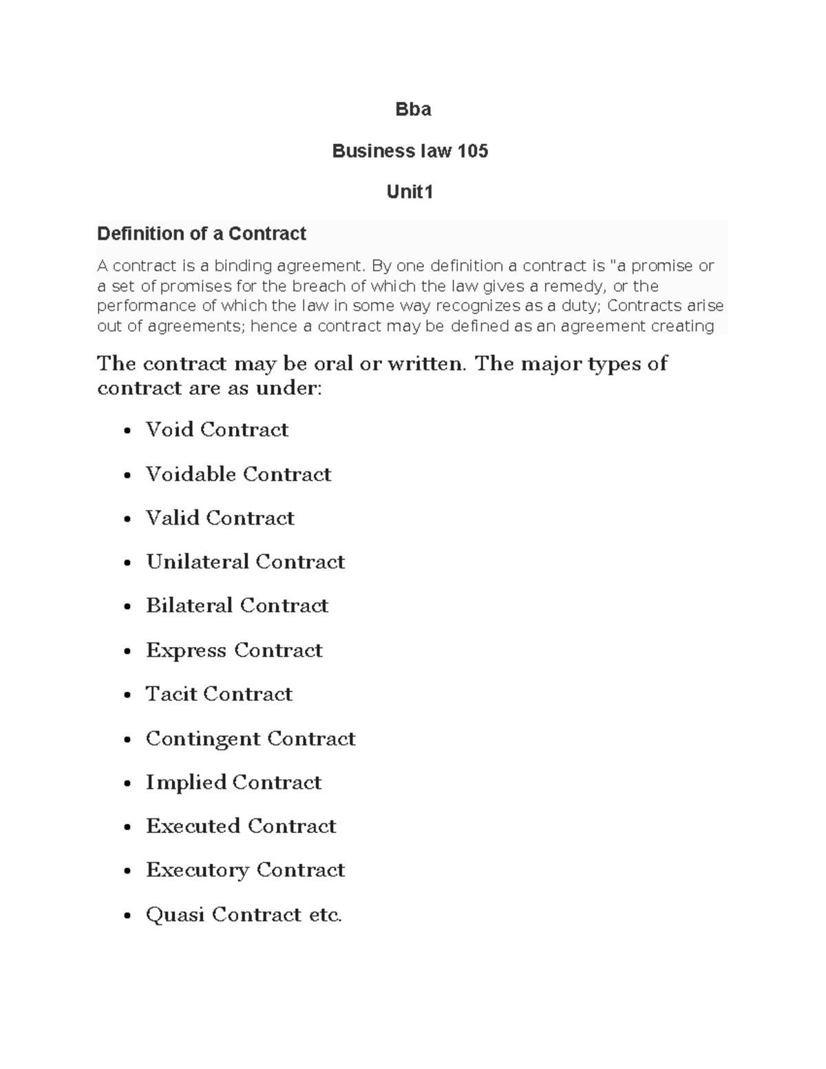 Bba b.law rohit - ####### Bba ####### Business law 105 ####### Unit 1 ...