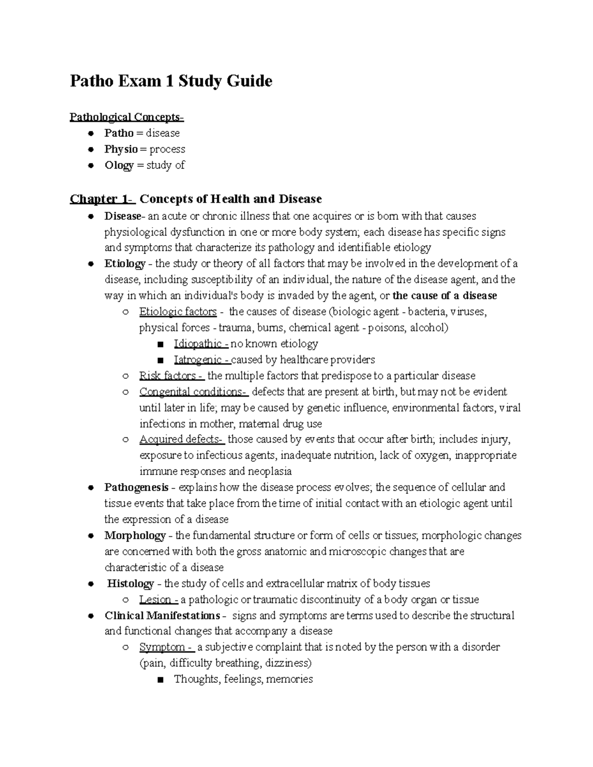 NURS241 Patho Exam 1 Studyguide - Patho Exam 1 Study Guide Pathological ...