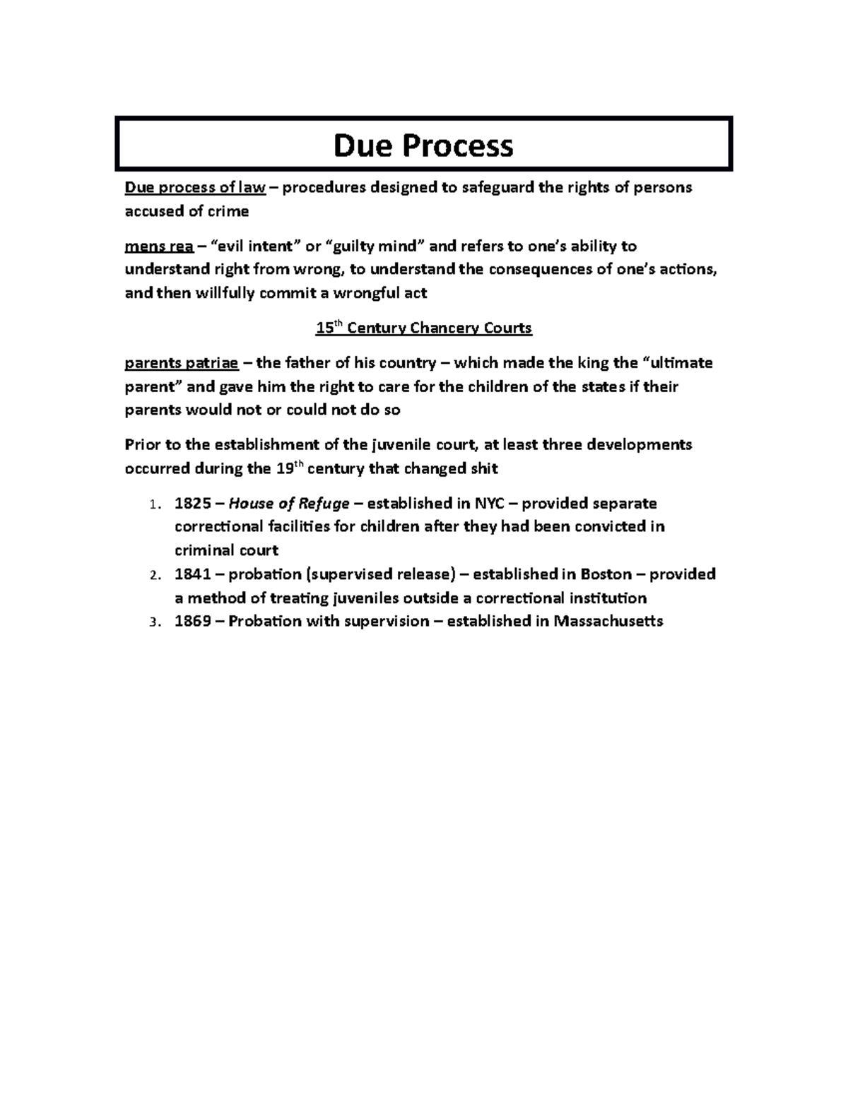 Ch. 13 Notes - Juvenile Delinquency - Due Process Due process of law ...