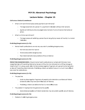Chapter 15 Lecture Notes - Abnormal Psychology and the Law - PSY-35 ...