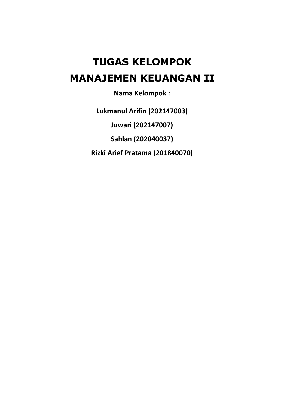 Tugas Kelompok Manajemen Keuangan 2 - Pengantar Ekonomi Mikro - TUGAS ...