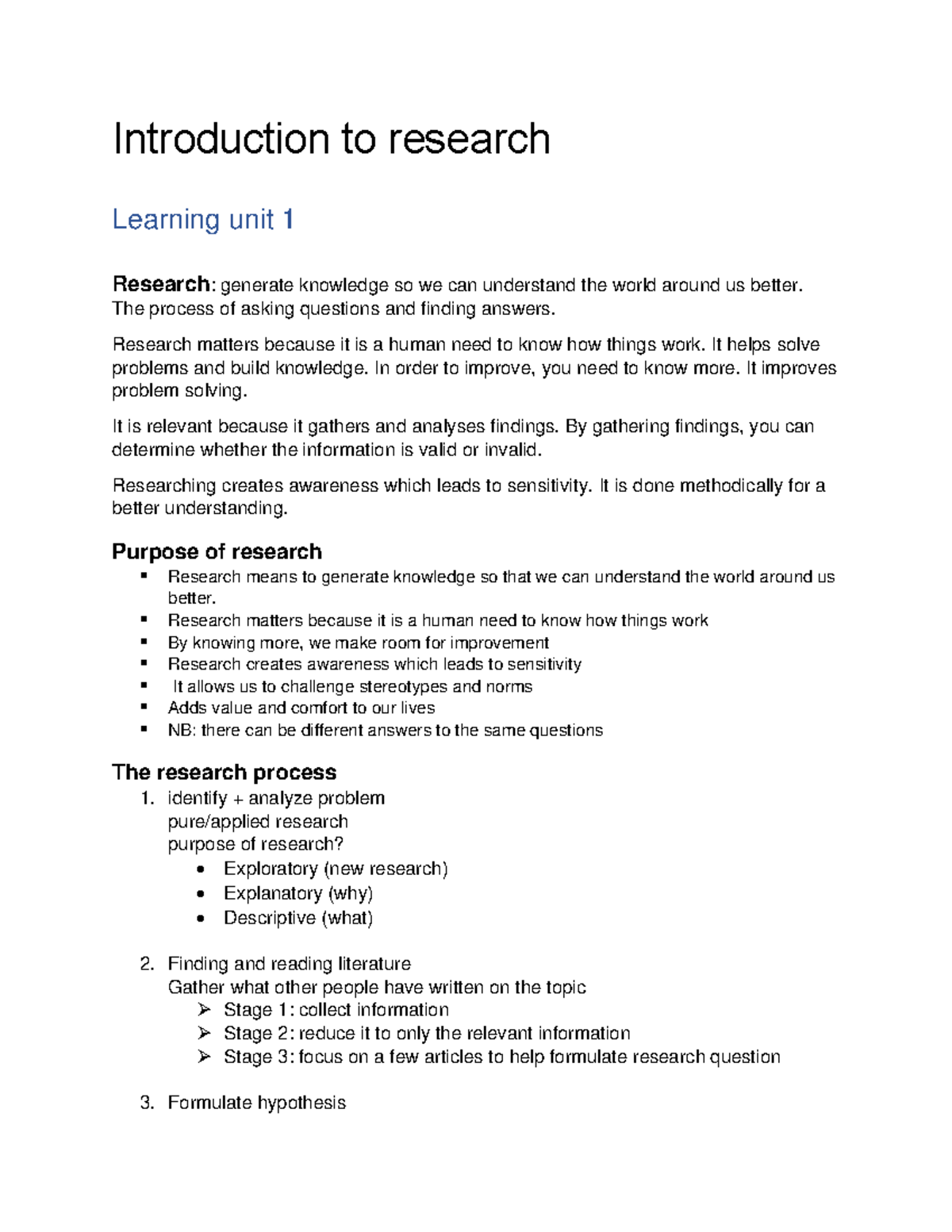 INSR7311 personal notes - Introduction to research Learning unit 1 ...