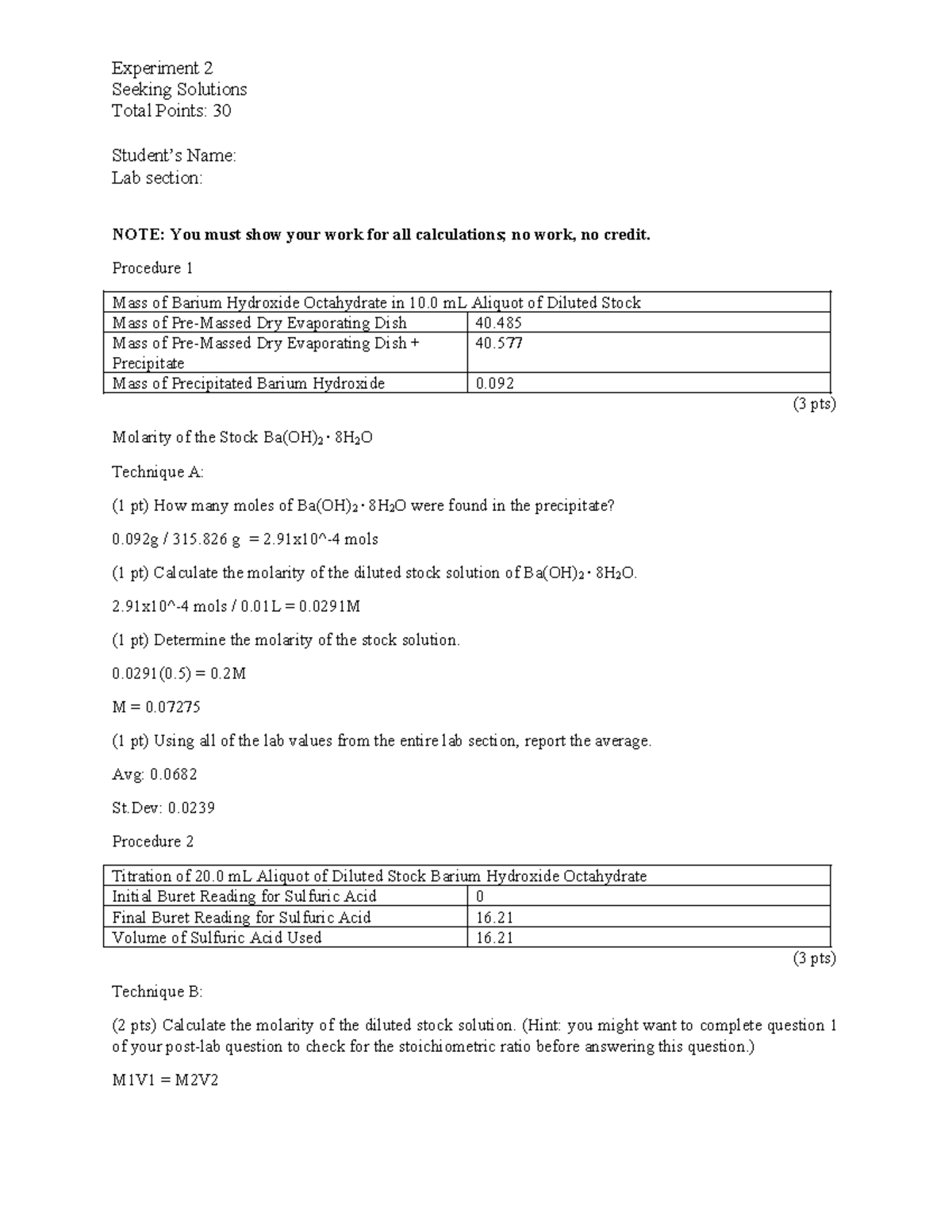 CHEM 110L - Experiment 2 Seeking Solutions - Experiment 2 Seeking ...