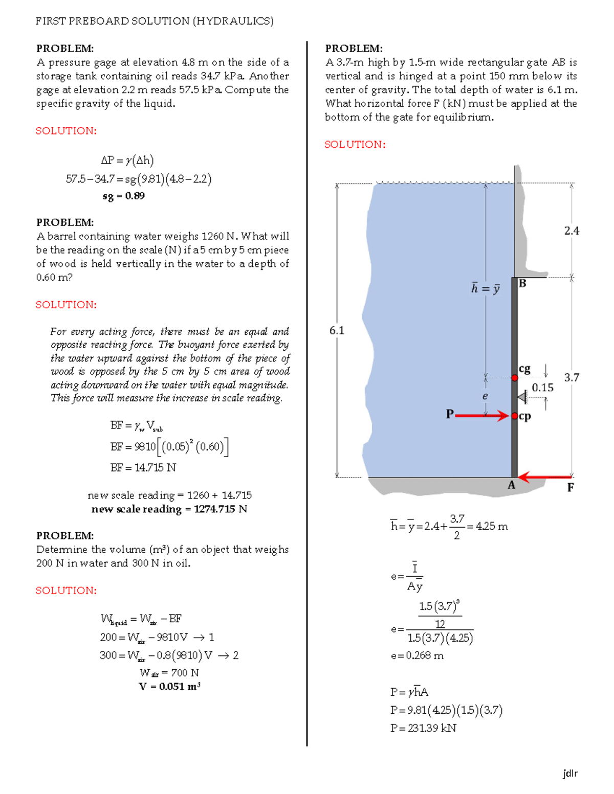 Toaz - Notes - PROBLEM: A Pressure Gage At Elevation 4 M On The Side Of ...