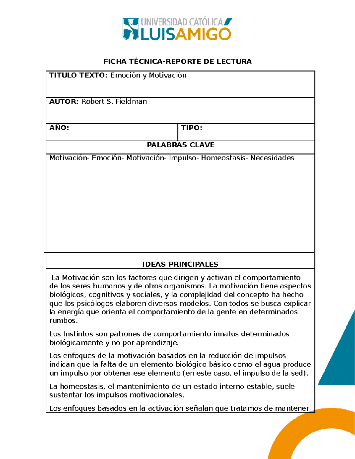 9) Ficha TÉ Cnica - Resumen De Lectura. - FICHA TÉCNICA-REPORTE DE ...