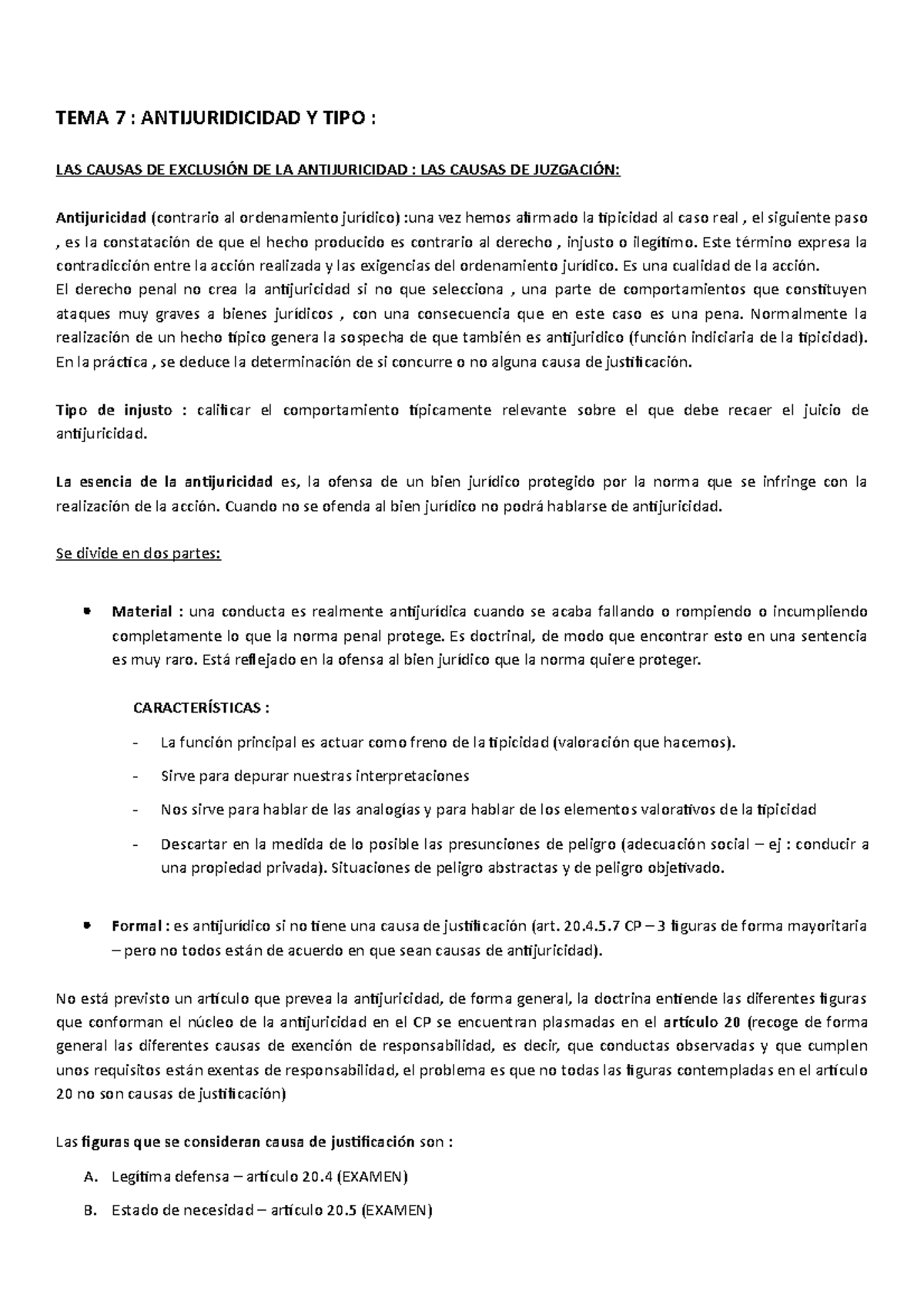 Derecho penal t715 TEMA 7 ANTIJURIDICIDAD Y TIPO LAS CAUSAS DE EXCLUSIÓN DE LA Derecho penal t715 TEMA 7 ANTIJURIDICIDAD Y TIPO LAS CAUSAS DE EXCLUSIÓN DE LA