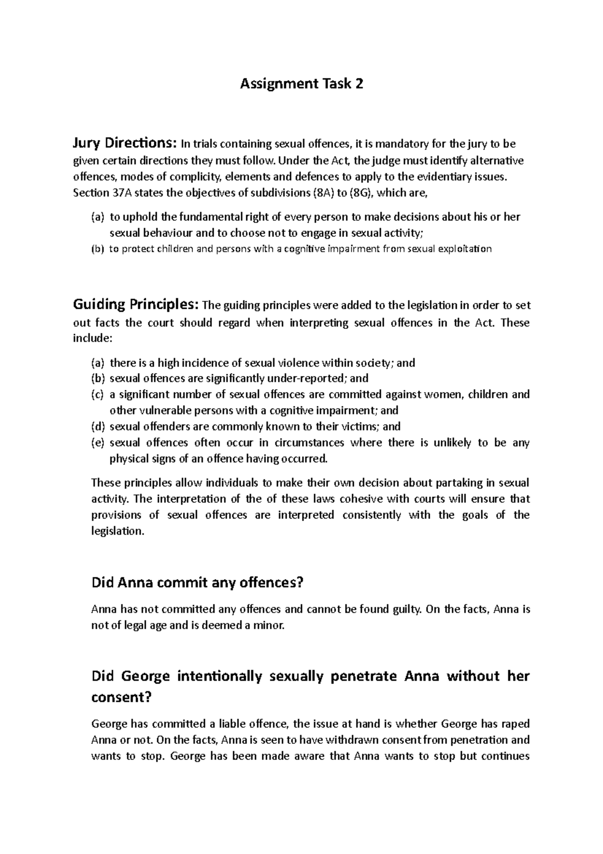 Criminal Law Assignment Assignment Task 2 Jury Directions In trials