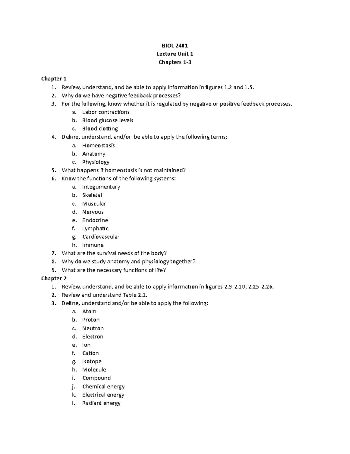 BIOL+2401+Lecture+Unit+4+Study+Guide+v2 - BIOL 2401 Lecture Unit 1 ...